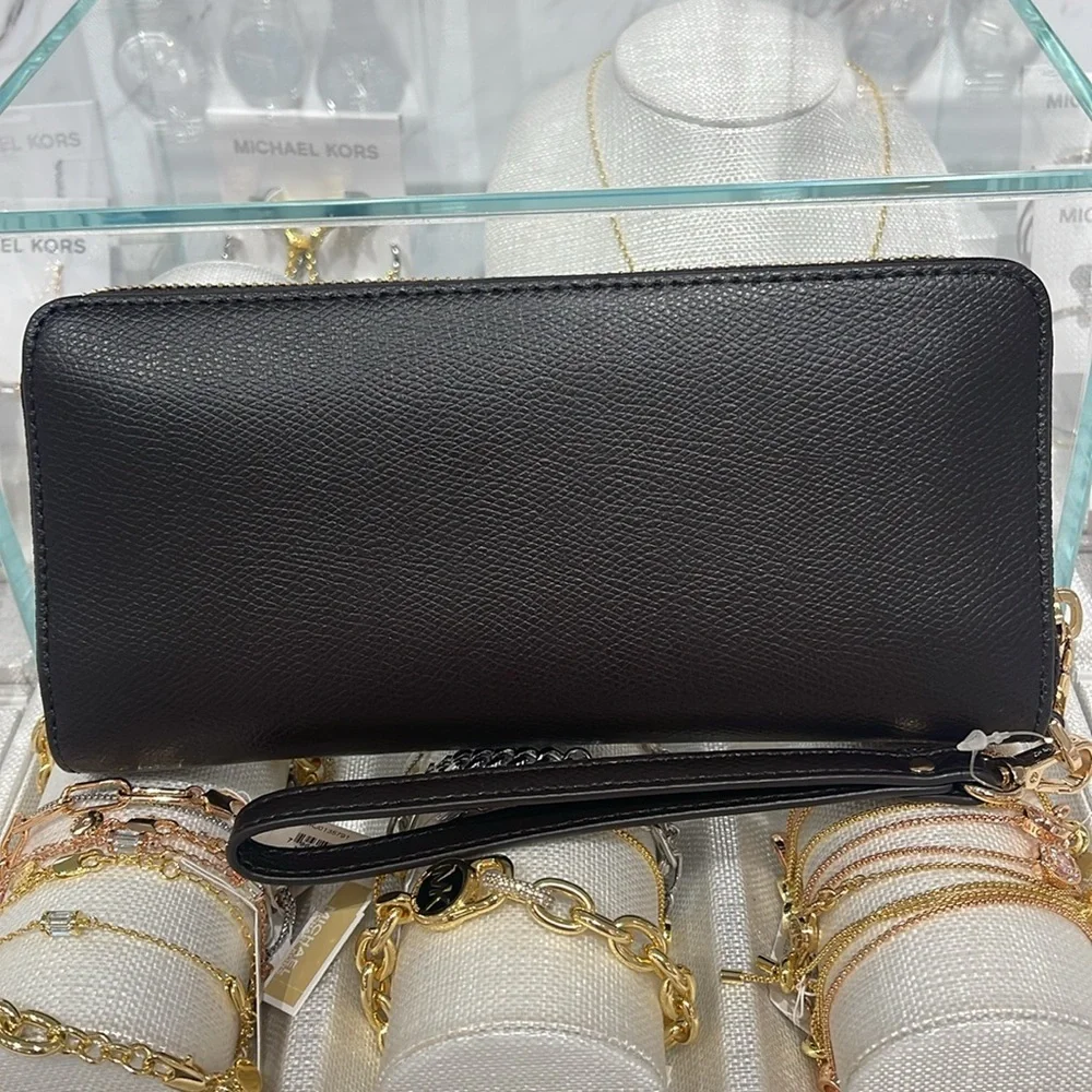 Michael Kors JST Lg Leather Continental Wallet Wristlet Phone Holder C Chocolate